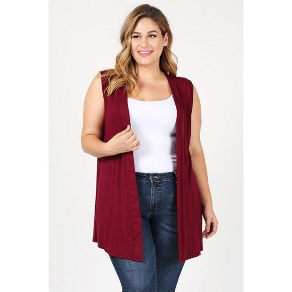 NEW PLUS SIZE CARDIGAN SWEATER VEST 87002X-BURG - Picture 1 of 3
